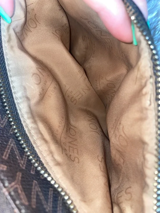 VINTAGE Jones New York Brown Crossbody Bag with Tan Trim - Picture 8 of 9